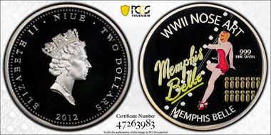 2012 $2 Memphis Belle WWII Nose Art Colorized PR69DCAM