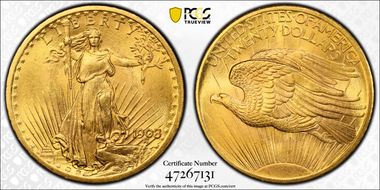 1908 $20 No Motto MS64