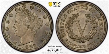 1883 5C No CENTS MS63