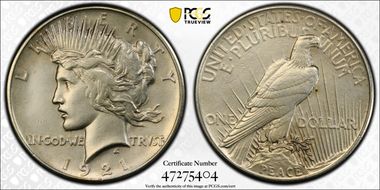 1921 $1 High Relief, Peace N1