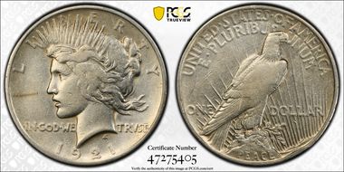 1921 $1 High Relief, Peace N1