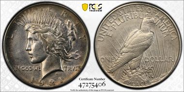 1921 $1 High Relief, Peace N1