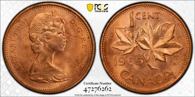 1965 1C Type 2, Sm Beads, Bl 5 MS65RD