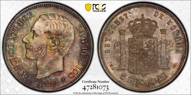 1882-MS M 5 Pta (1882) MS66