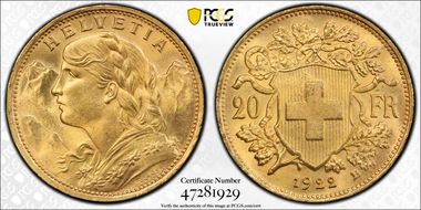 1922 B 20 Fr KM-35.1  Au MS66