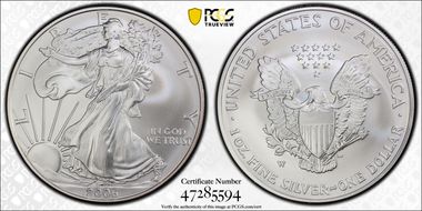 2006-W $1 Burnished Silver Eagle 20th Anniversary SP70