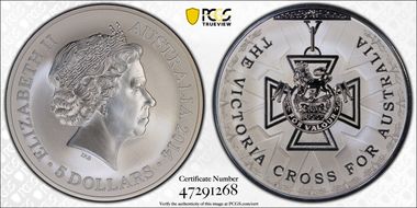 2014 $5 Victoria Cross Frosted Uncirculated MS69