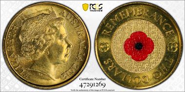 2012 $2 Remembrance Day Colorized MS66