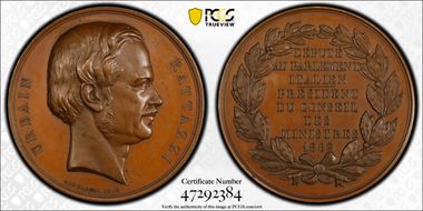 1863 Medal Urbano Rattazzi Bronzed Cu SP64