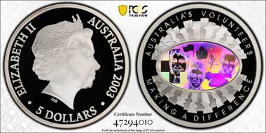2003 $5 Volunteers PR70DCAM
