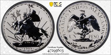 "1909" (2023) Medal Caballito Tribute Peso Ag Reverse Proof PR69