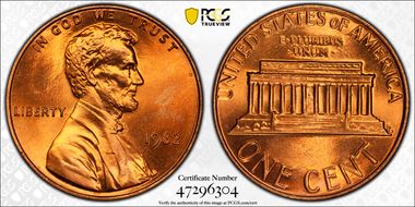 1982 1C Zinc, Small Date MS67RD