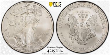 2008-W $1 Burnished Silver Eagle Reverse of 2007 SP70