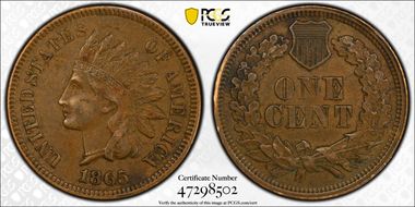 1865 1C Fancy 5 AU50BN