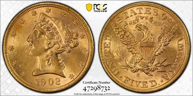1902-S $5 MS62