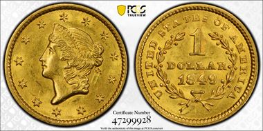 1849 G$1 Closed Wreath N1