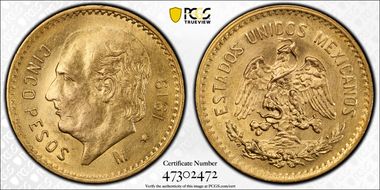 1919-M 5 Peso KM-464  Au N1