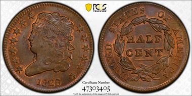 1829 1/2C Cohen 1 MS65RB