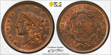 1838 1C Newcomb 3 MS66RB