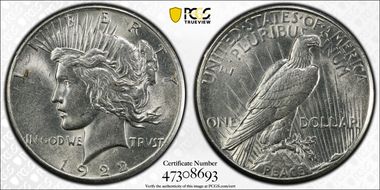 1922-S $1 VAM 3 Tripled Reverse AU58