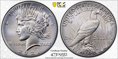 2021 $1 Peace Dollar 100th Anniversary MS69