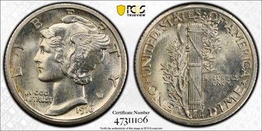 1916-S 10C Mercury MS65FB