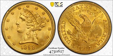 1898 $5 MS66