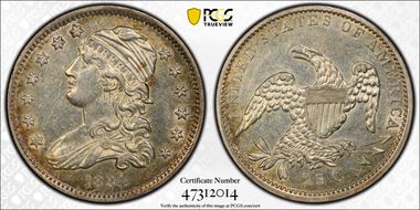 1834 25C Browning 3 AU58