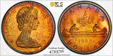 1965 S$1 Type 1 Sm Beads, Pt 5 MS64