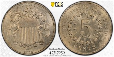 1866 5C Rays MS64
