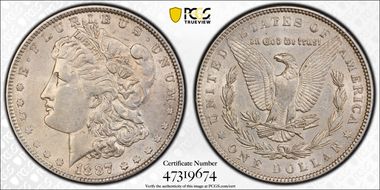 1887 $1 VAM 1B, Partial E Rev AU55