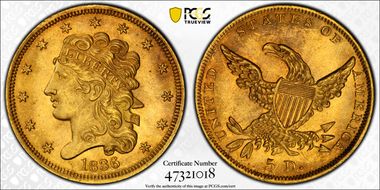1836 $5 MS63