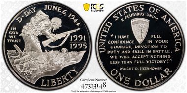 1991-95-W $1 World War II PR69DCAM