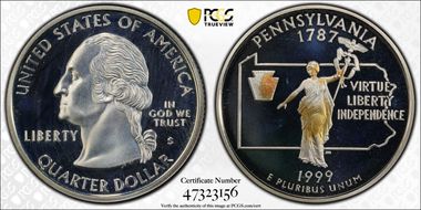 1999-S 25C Pennsylvania Silver PR69DCAM