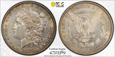1880 $1 VAM 8 8/7 Ears AU50+