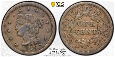 1846 1C Tall Date VF30BN