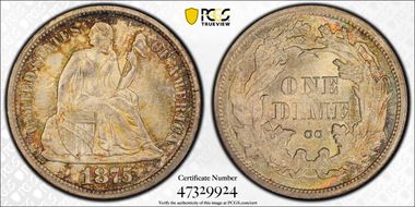 1875-CC 10C Mintmark Above Bow MS67