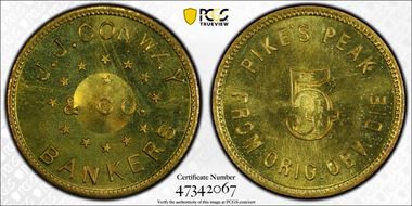 No Date Token TC-319115 Brass 23mm Pike's Peak 5 Restrike MS67