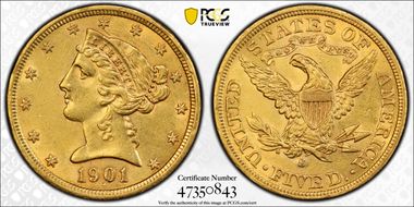 1901-S/S $5 RPM FS-501 AU55