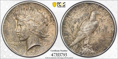1921 $1 High Relief, Peace N1