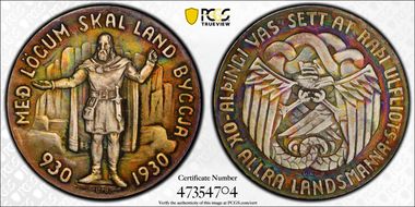 1930 5 Kr X-2 1000 Years Althing Ag Matte MS63