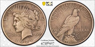 1921 $1 High Relief, Peace XF40