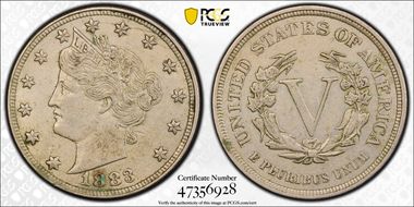 1883 5C No CENTS AU50