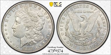 1880-O $1 VAM 48 Hangnail AU53