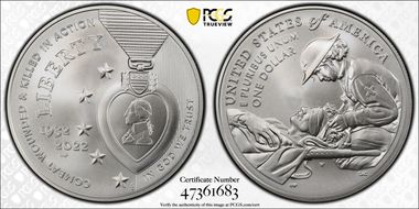 2022-W $1 National Purple Heart Hall of Honor MS70
