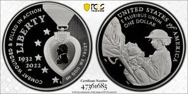 2022-W $1 National Purple Heart Hall of Honor PR70DCAM