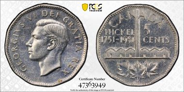 1951 5C Nickel Bicentennial MS62