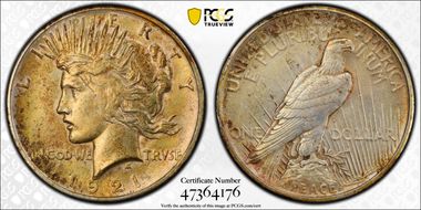 1921 $1 High Relief, Peace N1