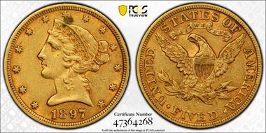 1897 $5 AU53