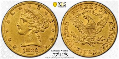 1882 $5 AU53